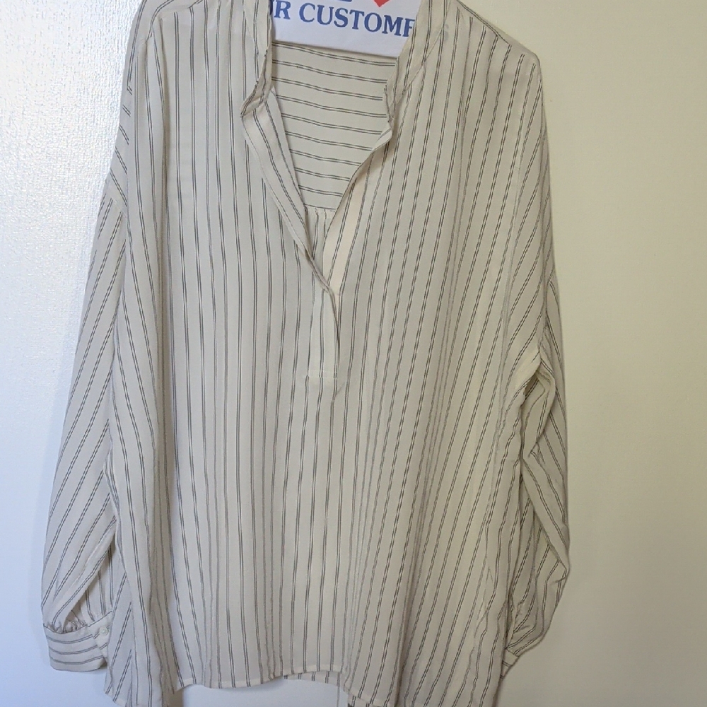 Vince Cream and Black Striped Button Down Shirt
